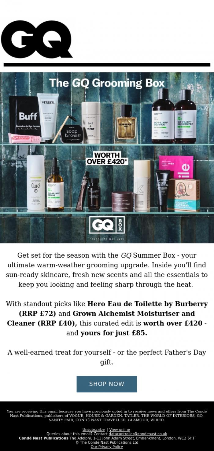 Email Design Inspiration from British GQ, The GQ Summer Box is here