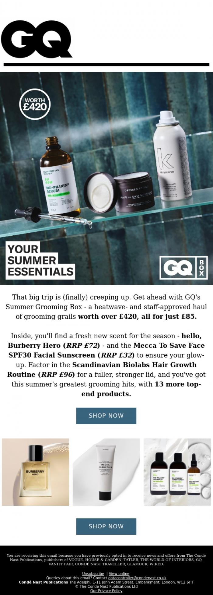 Email Design Inspiration from British GQ, Your summer essentials, curated by GQ