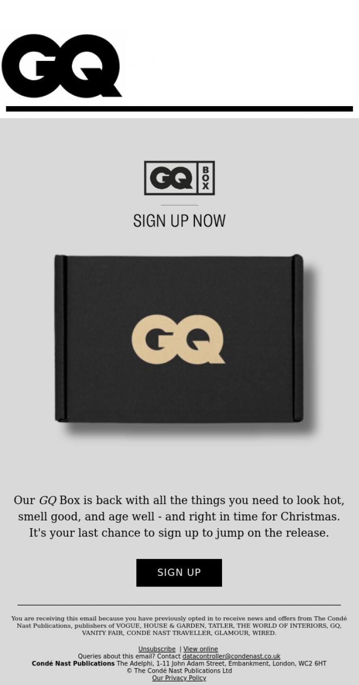 Email Design Inspiration from British GQ, Last Chance To Sign Up