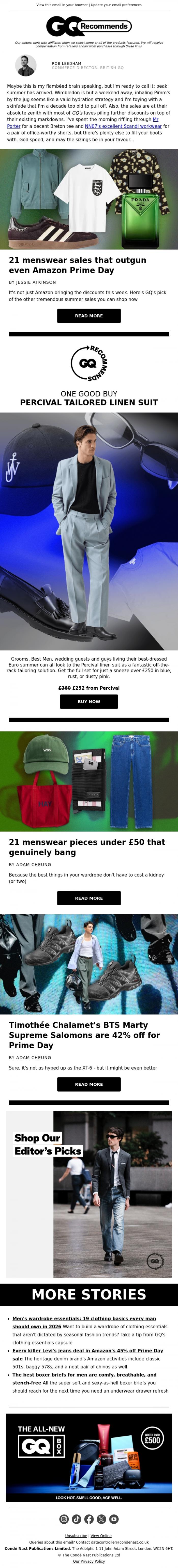 Email Design Inspiration from British GQ, 21 menswear sales that outgun even Amazon Prime Day