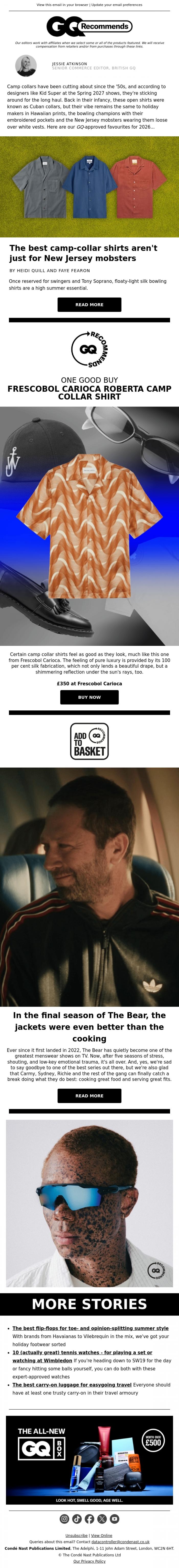 Email Design Inspiration from British GQ, The best camp-collar shirts aren't just for New Jersey mobsters
