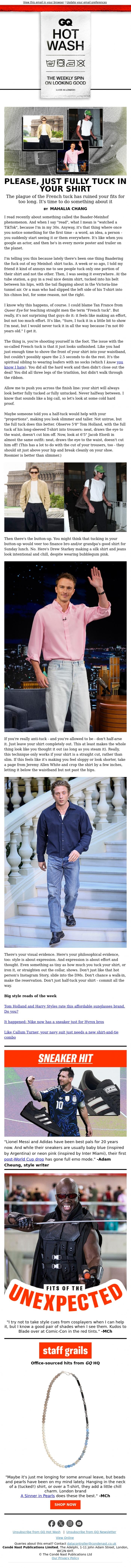 Email Design Inspiration from British GQ, Please, just fully tuck in your shirt