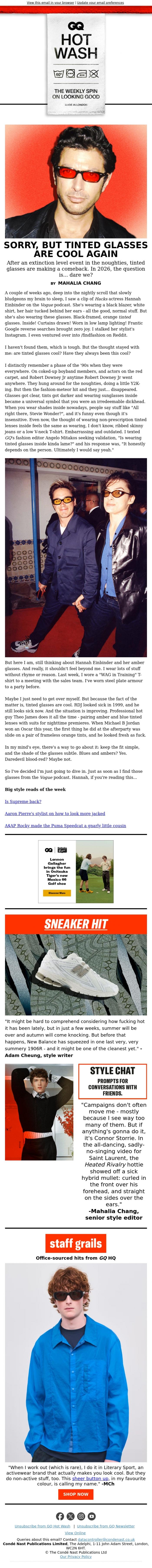 Email Design Inspiration from British GQ, Sorry, but tinted glasses are cool again