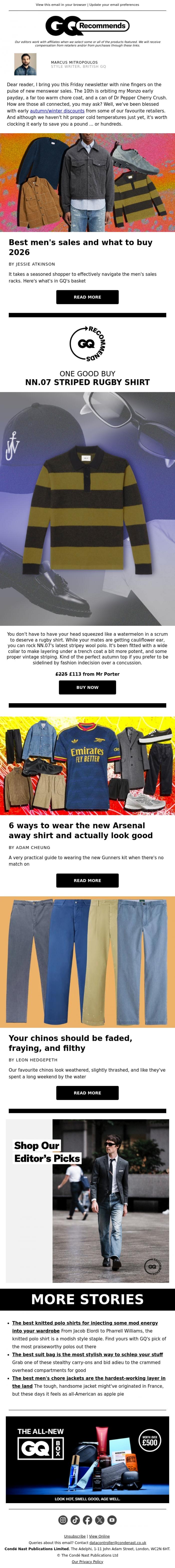Email Design Inspiration from British GQ, Menswear deals: 50% off New Balance & autumn-ready jackets