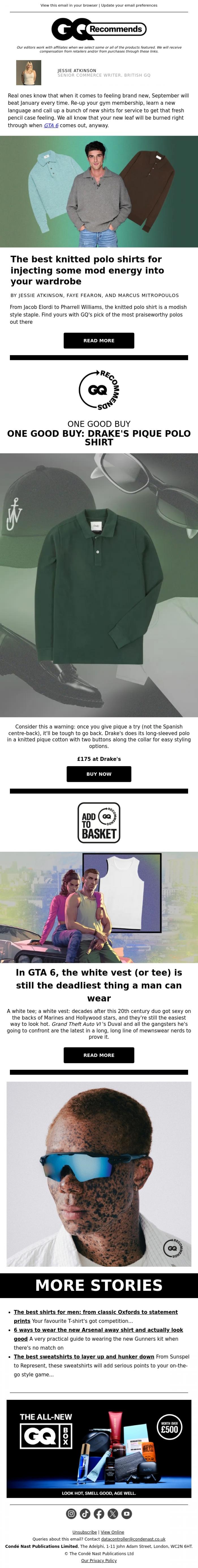 Email Design Inspiration from British GQ, These knitted polo shirts will give you that fresh pencil case feeling