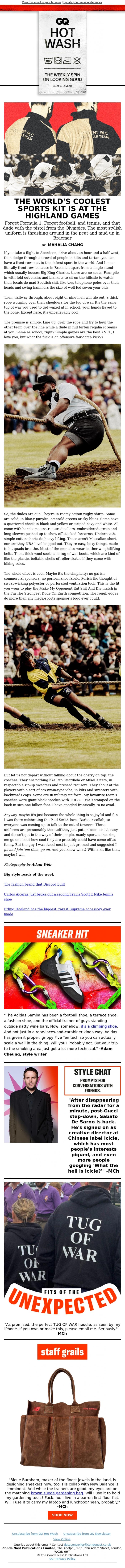 Email Design Inspiration from British GQ, The world's coolest sports kit is at the Highland Games