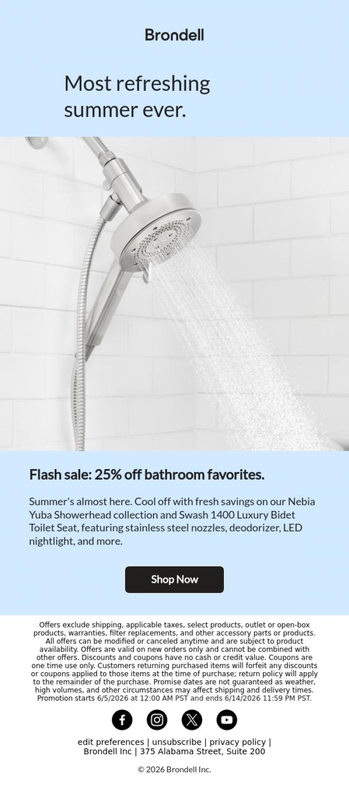 Email Design Inspiration from Brondell, On now! 25% off bathroom favorites.