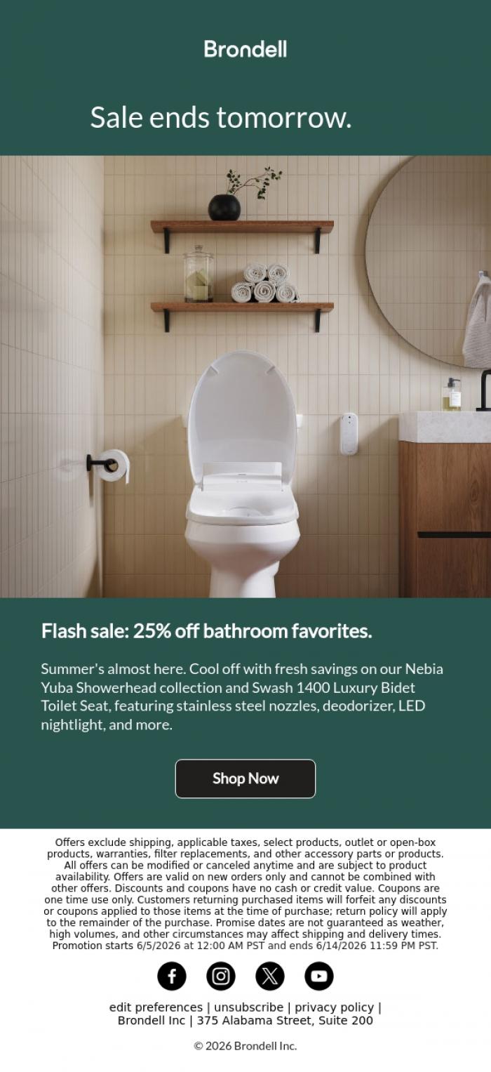 Email Design Inspiration from Brondell, 25% off sale ends tomorrow!