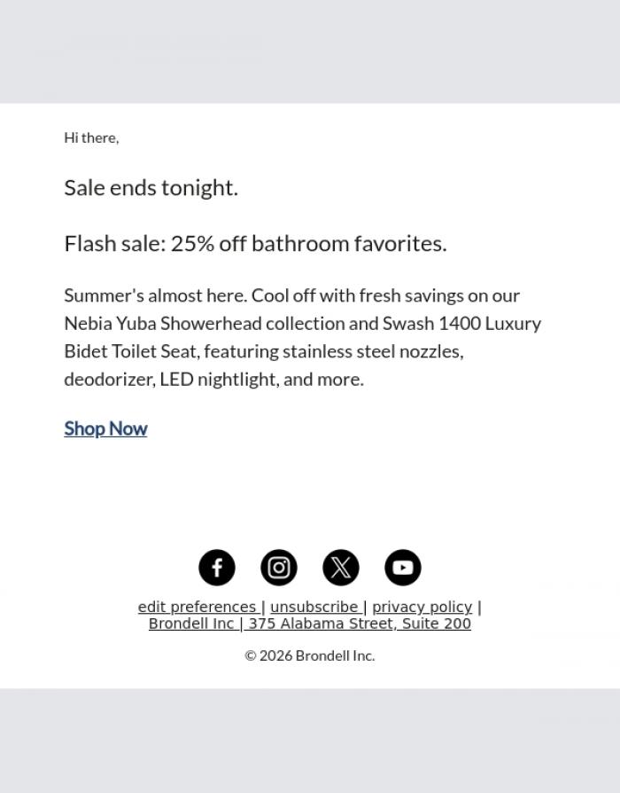 Email Design Inspiration from Brondell, Just a few hours left for 25% off...