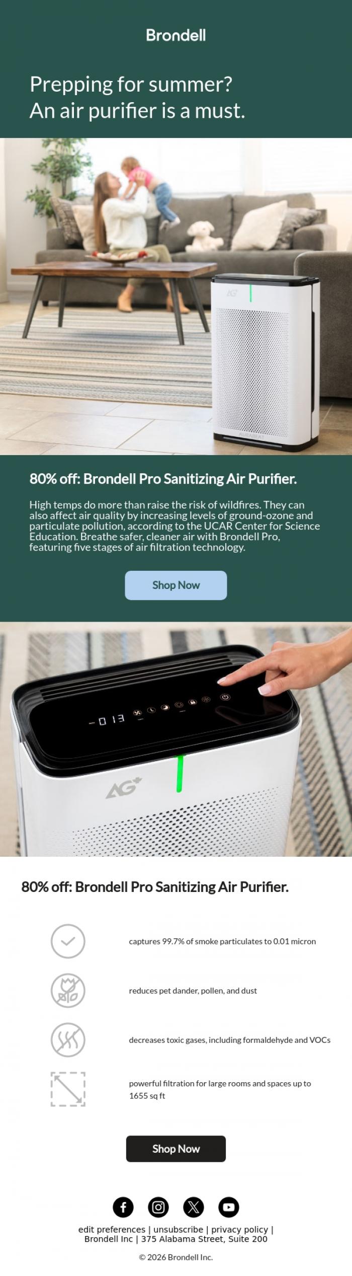 Email Design Inspiration from Brondell, When temps go ⬆️, air quality goes ⬇️.