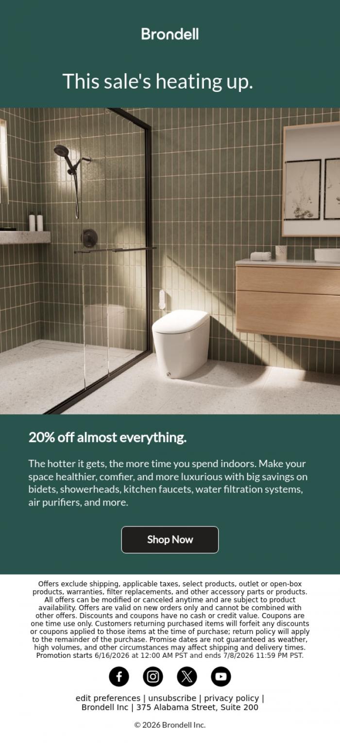 Email Design Inspiration from Brondell, 20% off almost everything is on!