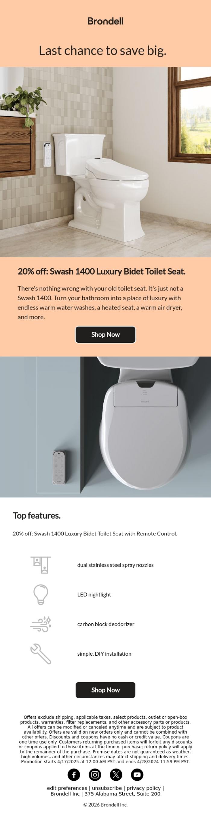 Email Design Inspiration from Brondell, Your toilet seat can do so much more. 🚽