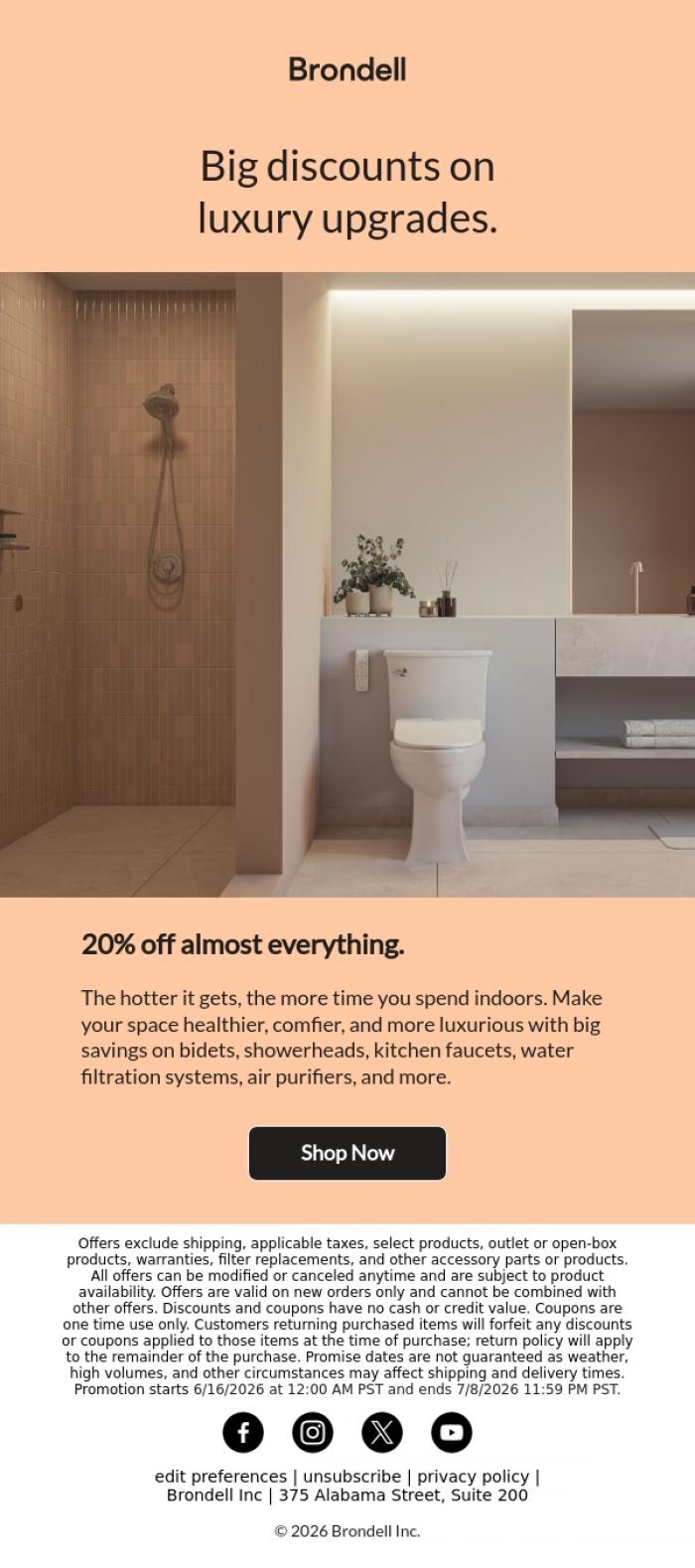 Email Design Inspiration from Brondell, In case you missed it, here's 20% off...