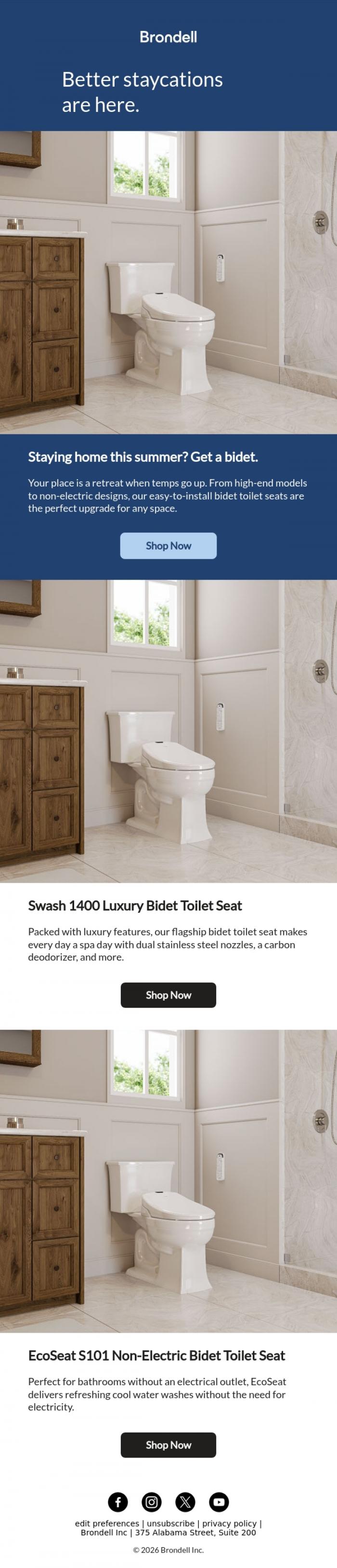 Email Design Inspiration from Brondell, Hygiene + comfort = summer essentials!