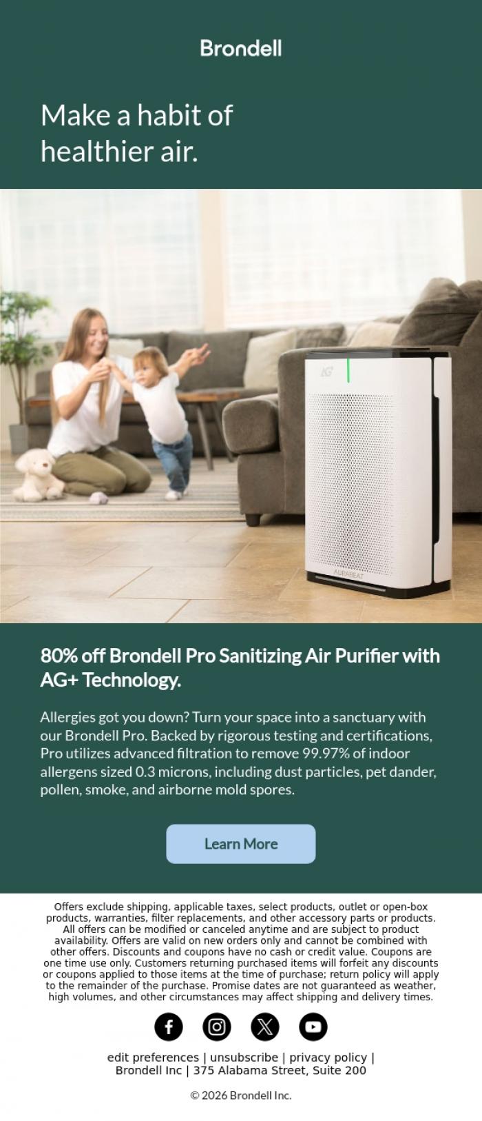 Email Design Inspiration from Brondell, Science-backed protection against wildfire smoke.