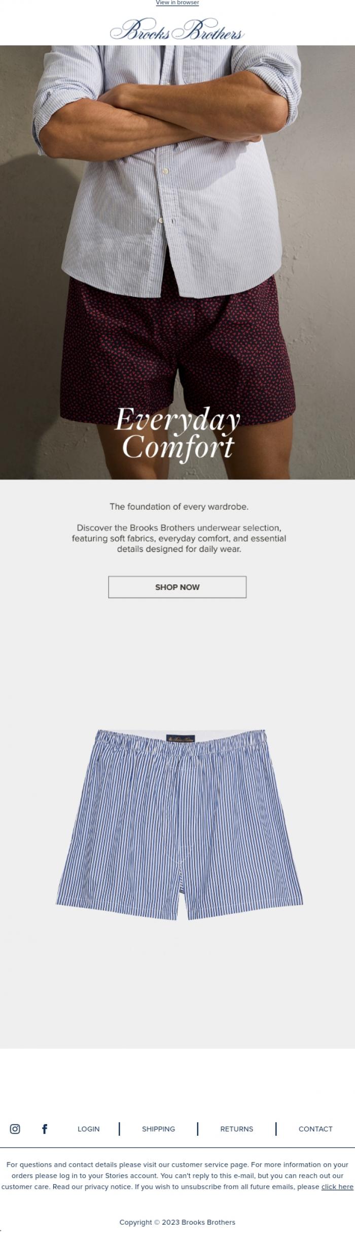 Email Design Inspiration from Brooks Brothers, Underwear | Built for daily comfort