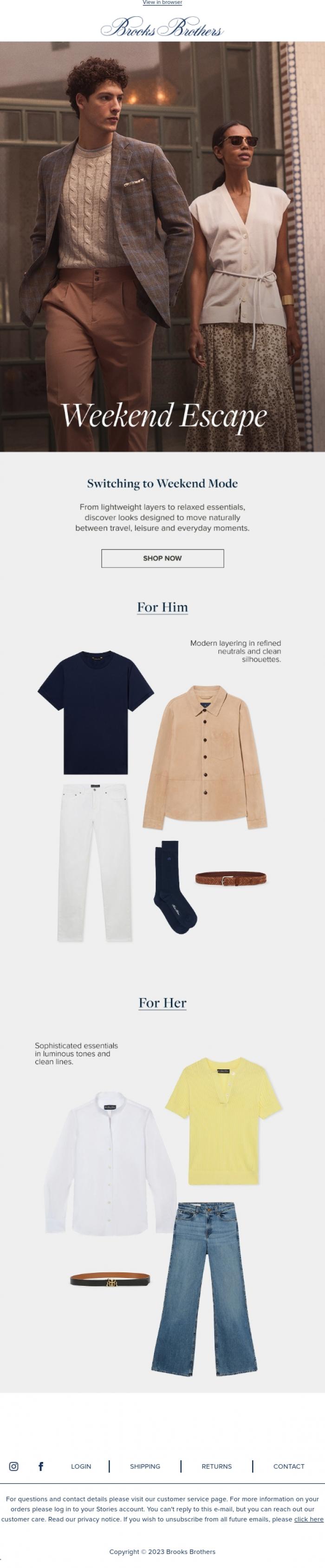 Email Design Inspiration from Brooks Brothers, Weekend Escape | Looks for the days ahead