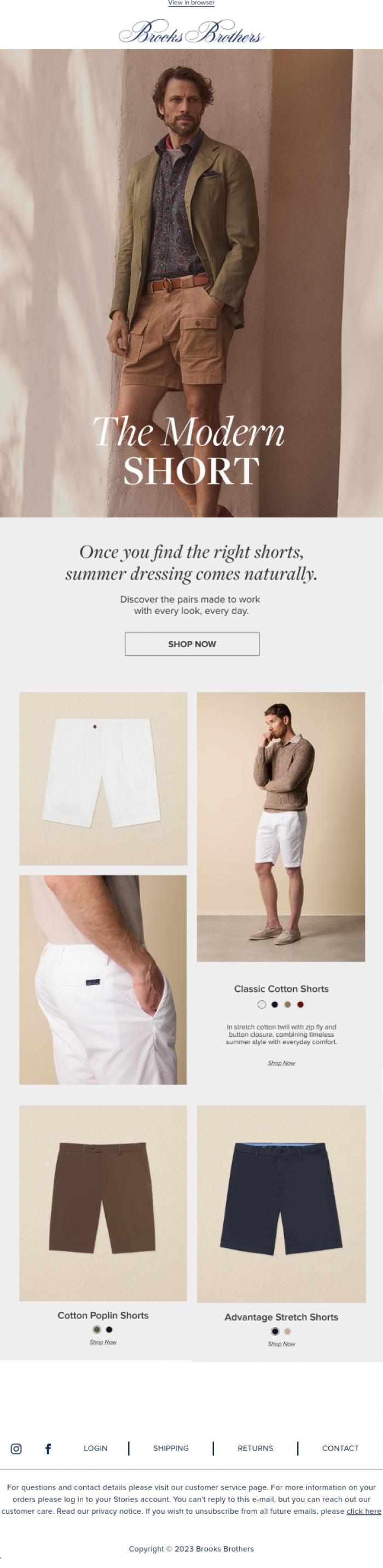 Email Design Inspiration from Brooks Brothers, Shorts | Warm-weather dressing