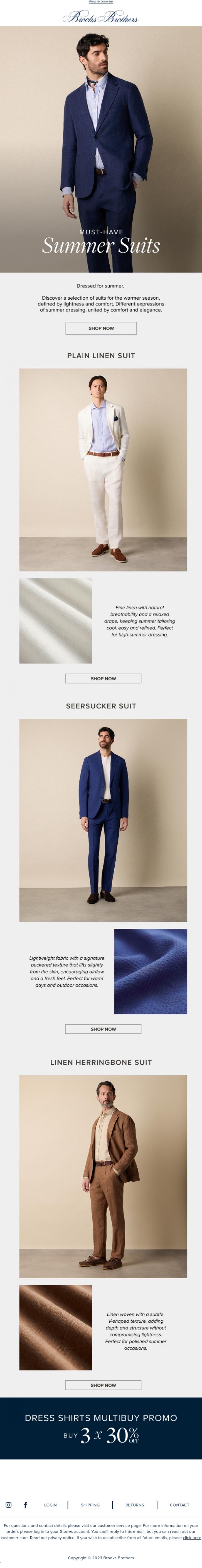 Email Design Inspiration from Brooks Brothers, Summer Suits | Lightweight by design