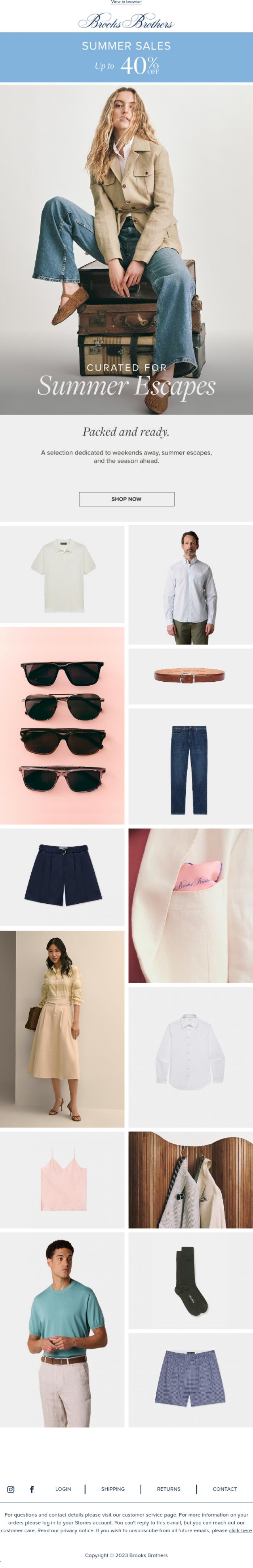 Email Design Inspiration from Brooks Brothers, Summer Escape | The pieces to pack