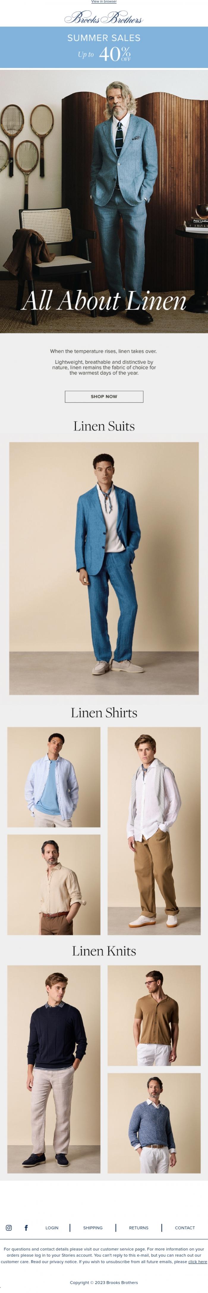 Email Design Inspiration from Brooks Brothers, Linen | Summer's choice 