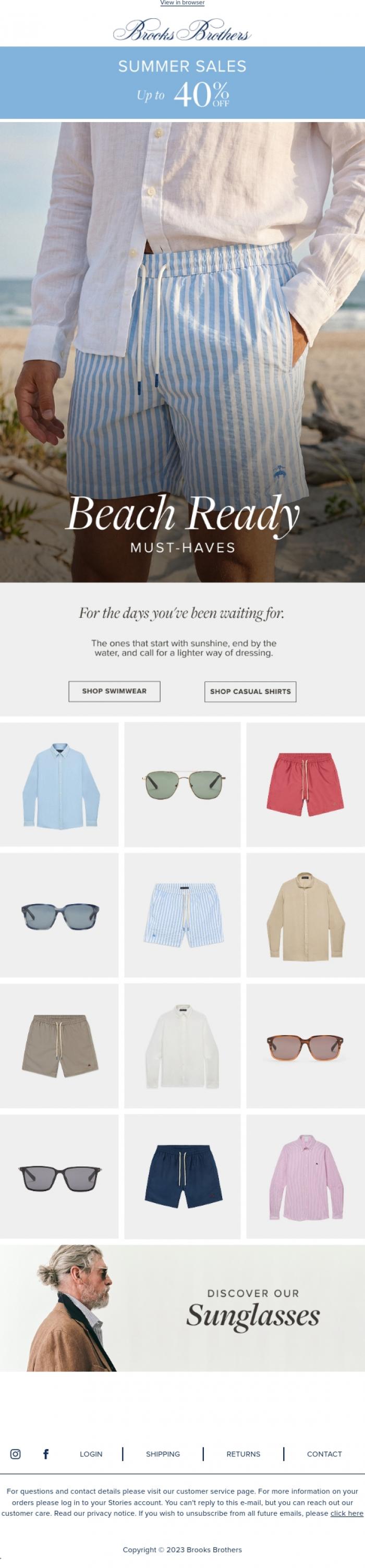 Email Design Inspiration from Brooks Brothers, Beach Ready | Summer from the shore