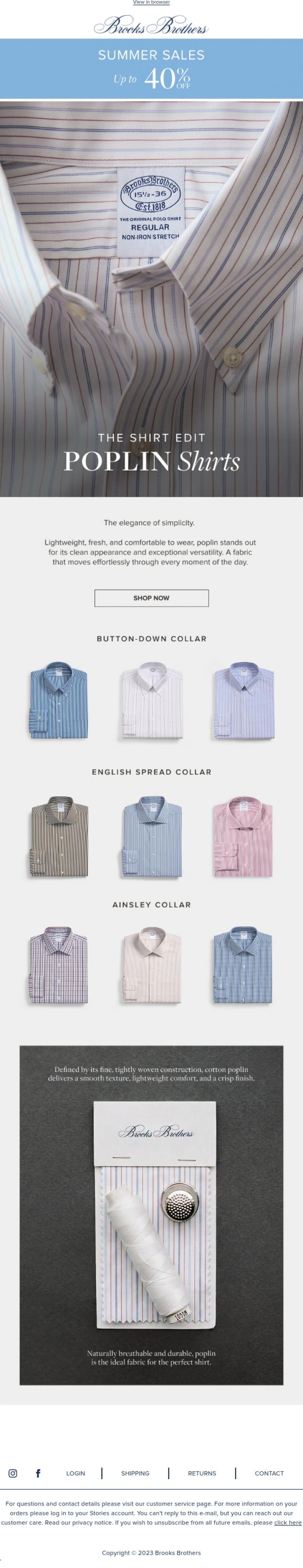 Email Design Inspiration from Brooks Brothers, The Shirt Edit | The everyday poplin shirt