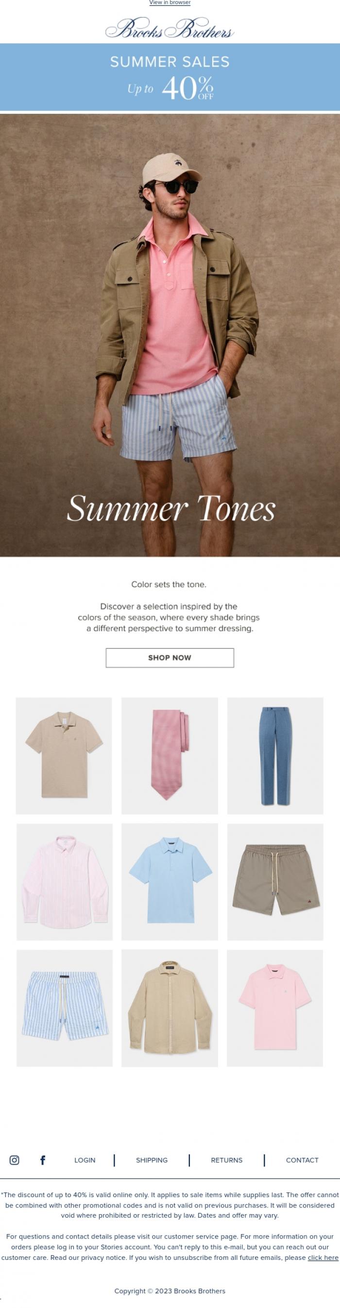 Email Design Inspiration from Brooks Brothers, Summer Tones | The season's colour palette