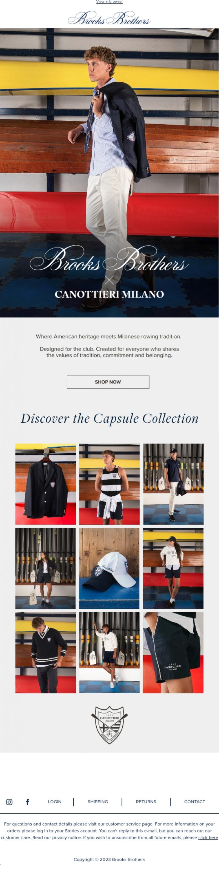 Email Design Inspiration from Brooks Brothers, Discover Brooks Brothers &times; Canottieri Milano 