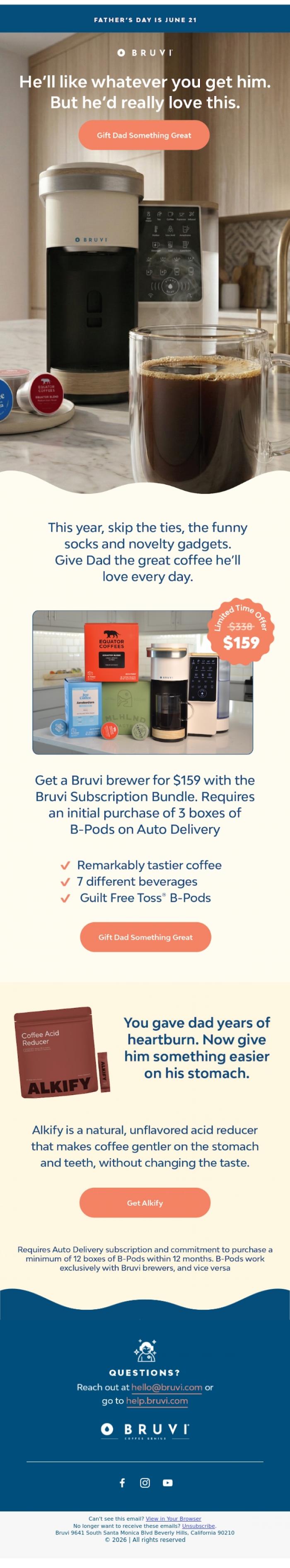Email Design Inspiration from Bruvi | Coffee Genius, Be Dad's favorite 💫