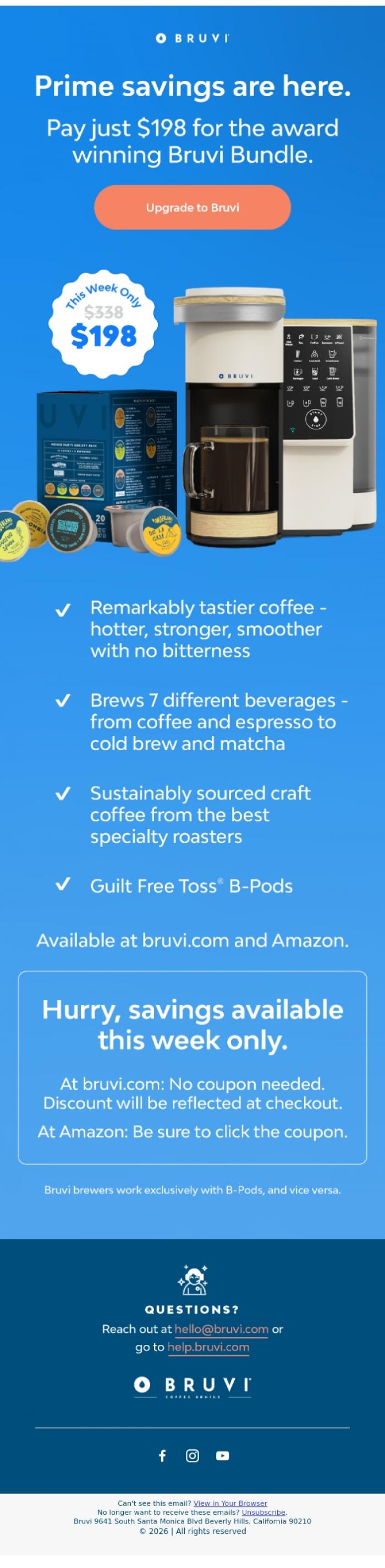 Email Design Inspiration from Bruvi | Coffee Genius, Prime Days Are Here 🎉
