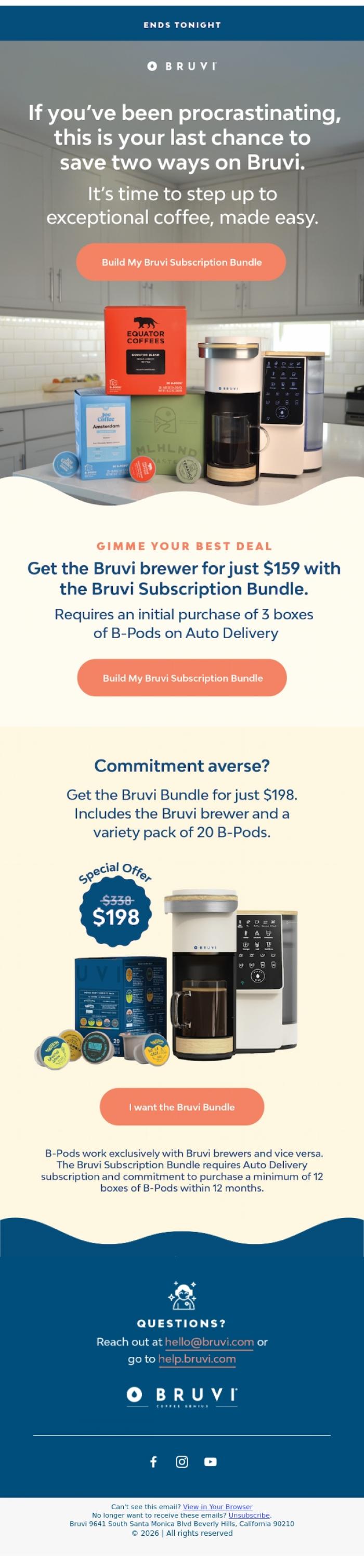 Email Design Inspiration from Bruvi | Coffee Genius, Crunch Time: Last Day to Save Two Ways ⌛