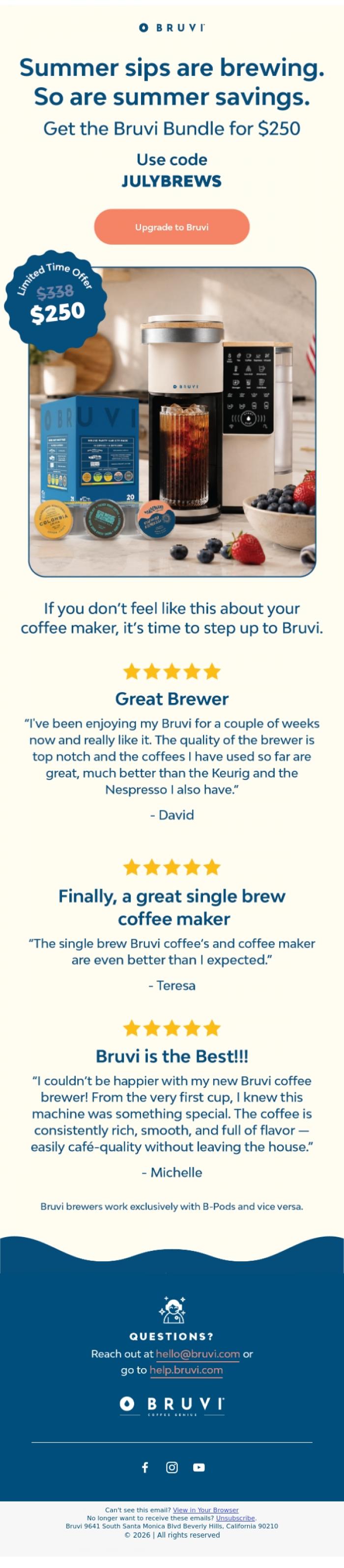 Email Design Inspiration from Bruvi | Coffee Genius, Great summer brews start here. ☀️