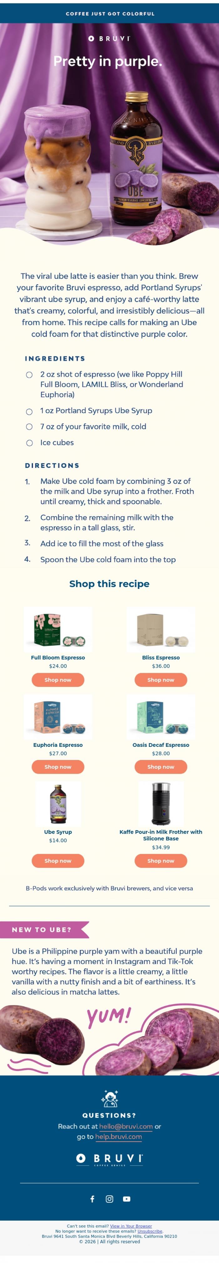 Email Design Inspiration from Bruvi | Coffee Genius, Coffee, but make it purple 💜