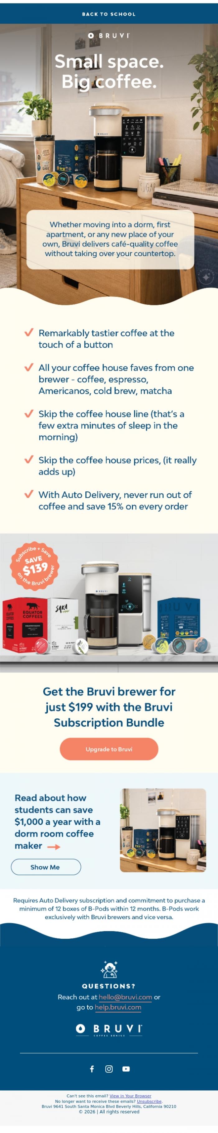 Email Design Inspiration from Bruvi | Coffee Genius, Tiny Kitchen. Huge Coffee Upgrade. 🎒