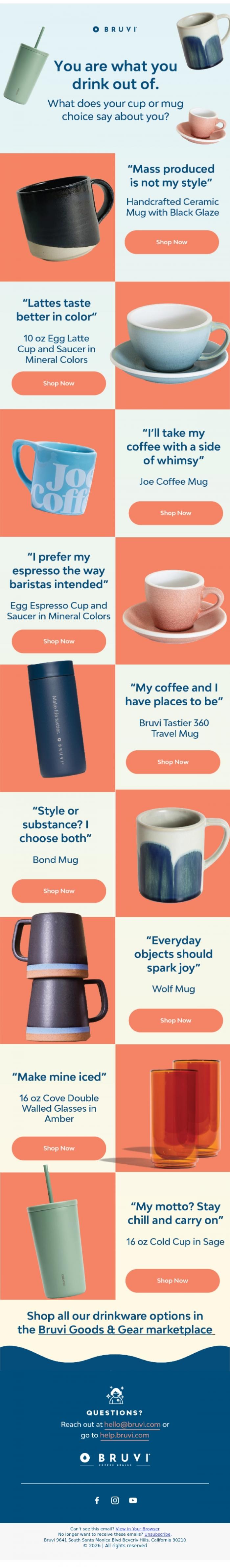 Email Design Inspiration from Bruvi | Coffee Genius, You are what you drink out of ☕