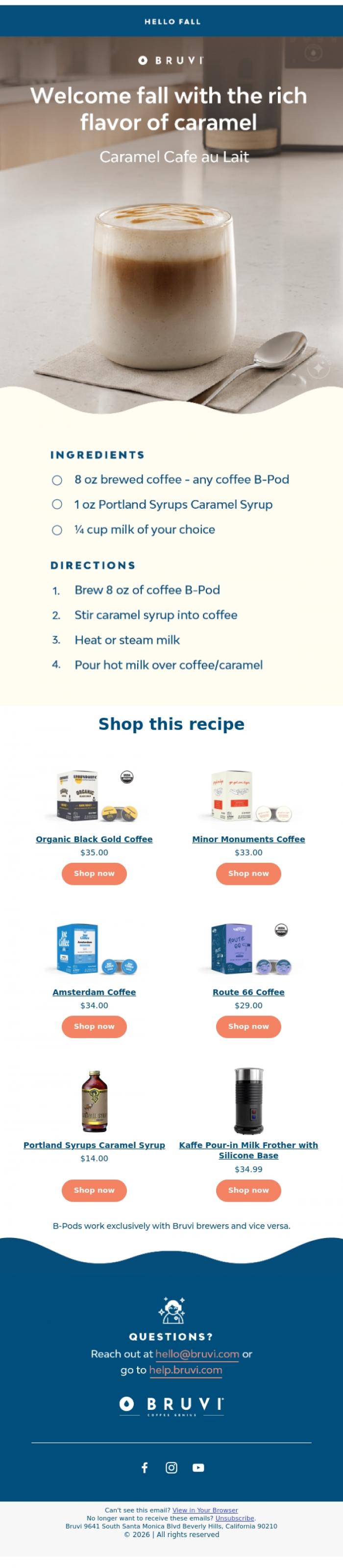 Email Design Inspiration from Bruvi | Coffee Genius, Caramel Cafe au Lait, Oh La La 🍁