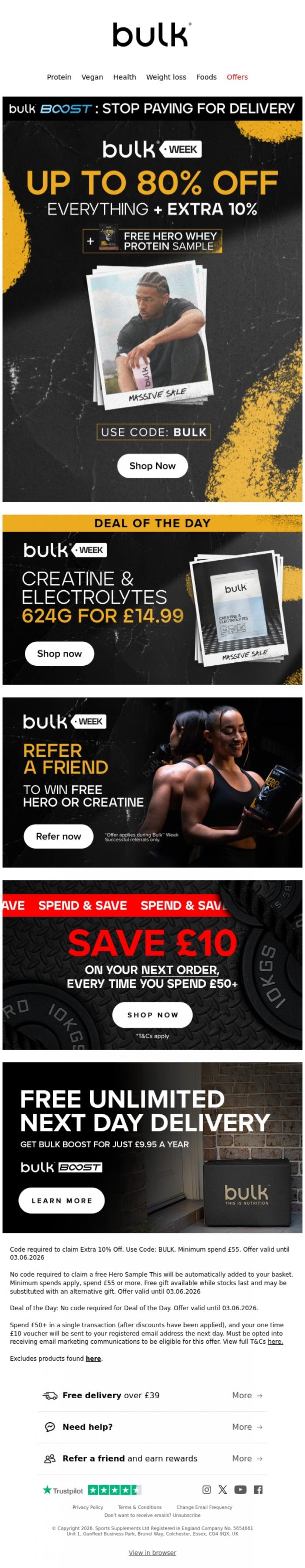 Email Design Inspiration from Bulk&trade;, Final Call: Up to 80% Off + Extra 10% - Ends Today!