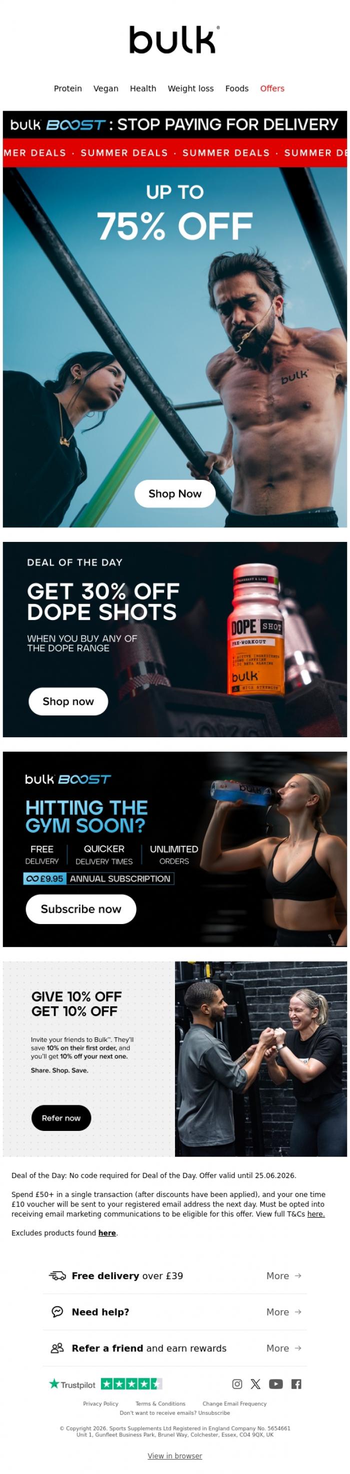 Email Design Inspiration from Bulk&trade;, Huge Savings for a Stronger, Healthier You!