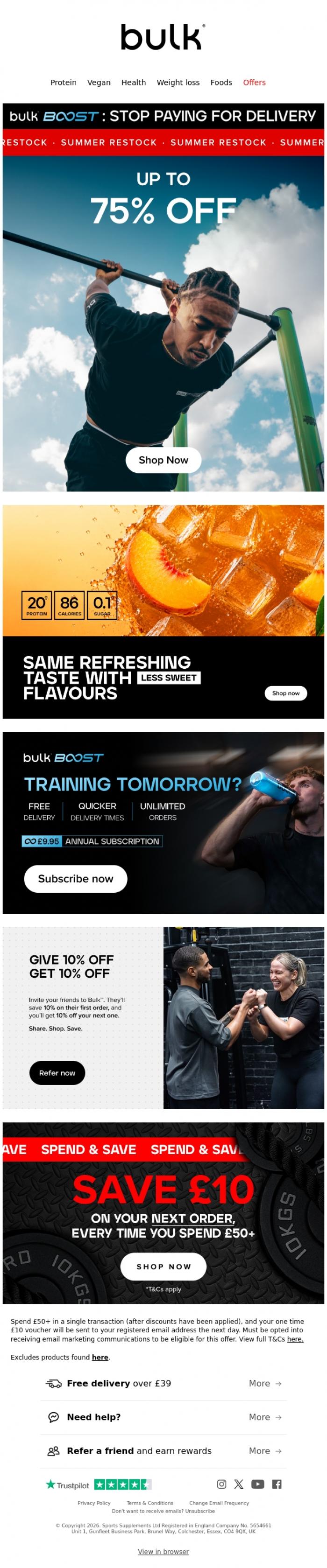 Email Design Inspiration from Bulk&trade;, Summer Restock ☀️💪