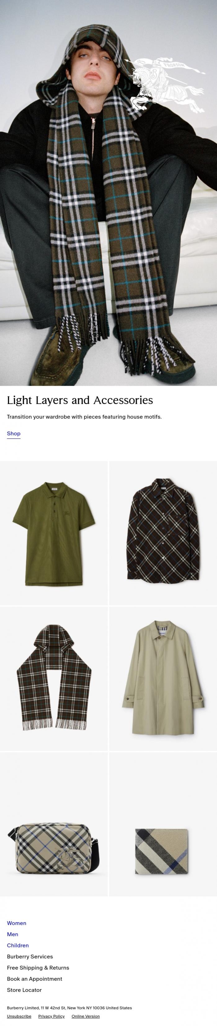 Email Design Inspiration from Burberry, Wardrobe Classics