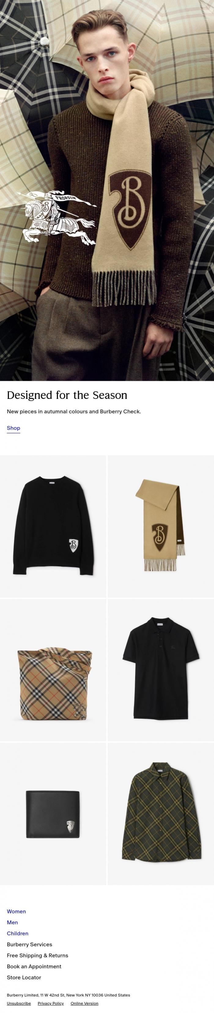 Email Design Inspiration from Burberry, New styles for Autumn