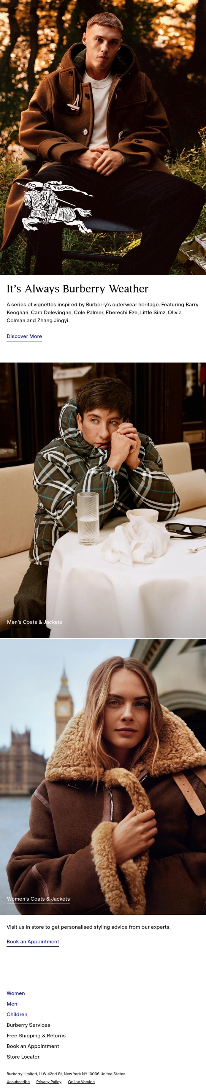 Email Design Inspiration from Burberry, It's Always Burberry Weather