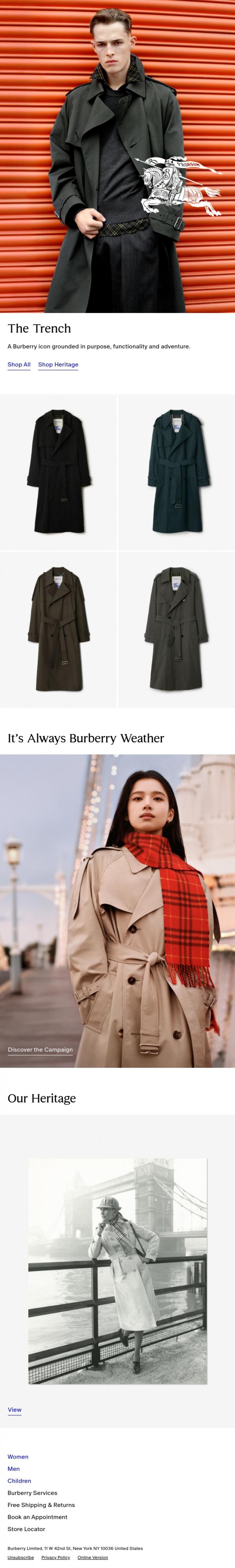 Email Design Inspiration from Burberry, Trench coats