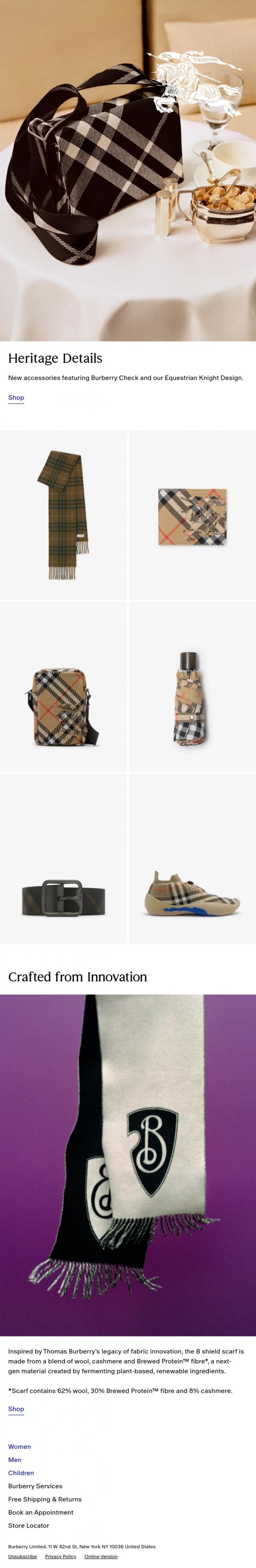 Email Design Inspiration from Burberry, Accessories with signature house codes