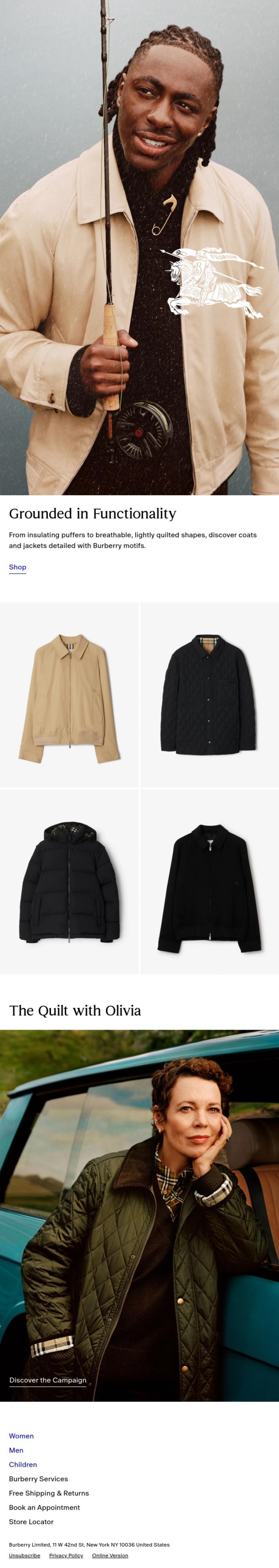 Email Design Inspiration from Burberry, Coats for every forecast