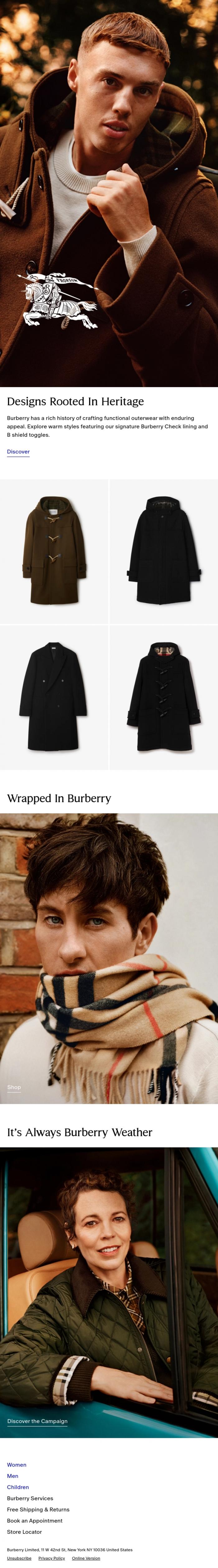 Email Design Inspiration from Burberry, Cole Palmer wears the Burberry duffle