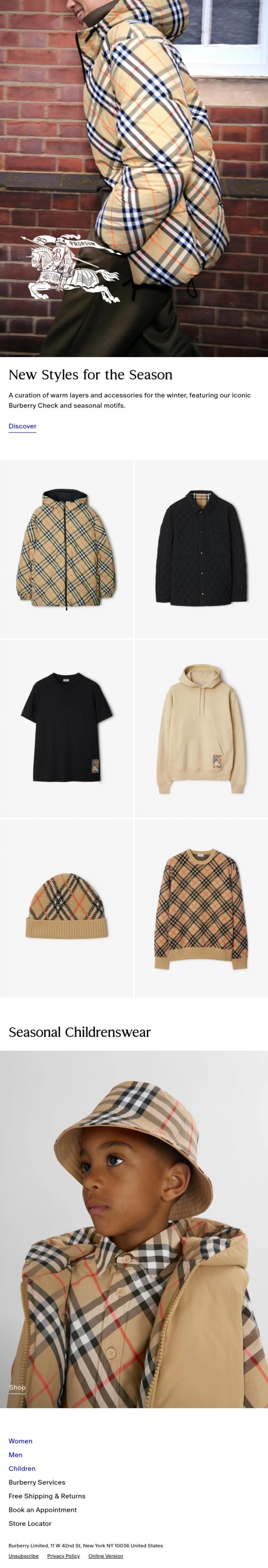 Email Design Inspiration from Burberry, New in: the latest coats, knitwear and accessories