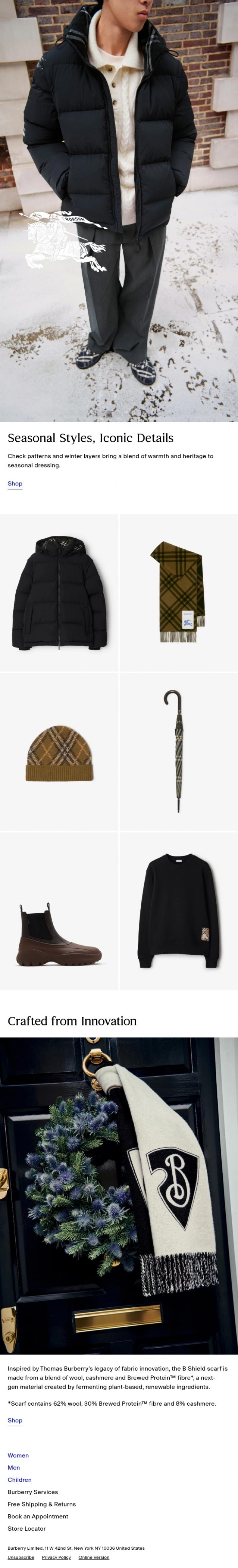 Email Design Inspiration from Burberry, Signature winter styles