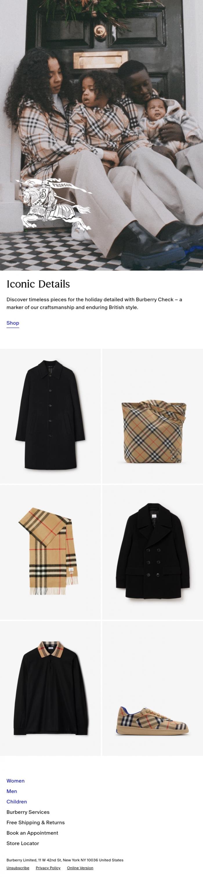 Email Design Inspiration from Burberry, Classic styles for Thanksgiving weekend